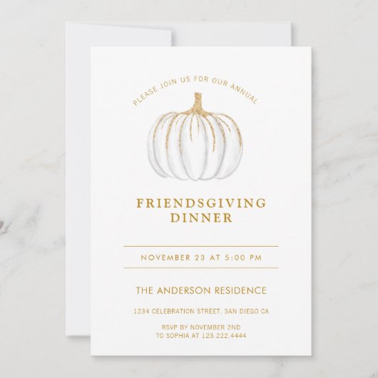 Invitation Citrouille Gold Script Thanksgiving Friendsgiving (Devant)