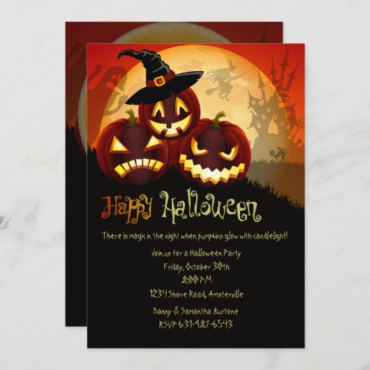 Invitation Citrouille Grins Halloween (Devant / Derrière)