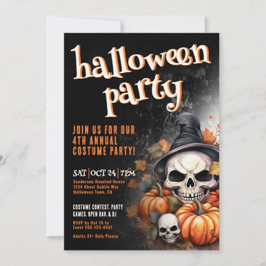 Invitation Citrouille Halloween crâne (Devant)