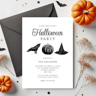 Invitation Citrouille Halloween noir gothique élégant