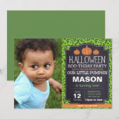 Invitation Citrouille Halloween vert avec photo (Devant / Derrière)