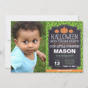 Invitation Citrouille Halloween vert avec photo