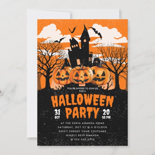 Invitation Citrouille Haunted House Halloween Parti (Devant)