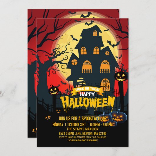 Invitation Citrouille Haunted House Spooktacular Halloween Pa (Devant / Derrière)