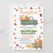 Invitation Citrouille, Hay, Feuilles, Automne Anniversaire Ca (Devant)