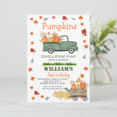 Invitation Citrouille, Hay, Feuilles, Automne Anniversaire Ca (Debout devant)