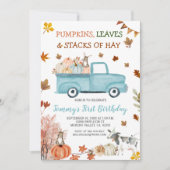 Invitation Citrouille, Hay, Feuilles, Fall Boy Anniversaire C (Devant)