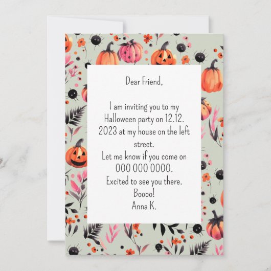 Invitation Citrouille Helloween (Devant)