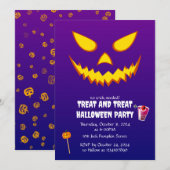 Invitation Citrouille Jack-o'-lantern de la face d'Halloween  (Devant / Derrière)