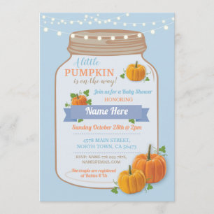 Invitation Citrouille Jar Fall Blue Boy Baby shower Invitatio