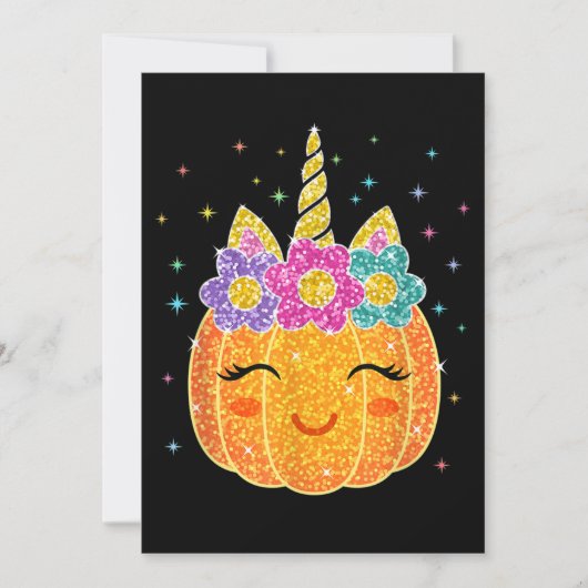 Invitation Citrouille licorne mignonne Halloween Thanksgiving (Devant)