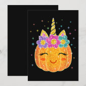 Invitation Citrouille licorne mignonne Halloween Thanksgiving (Devant / Derrière)