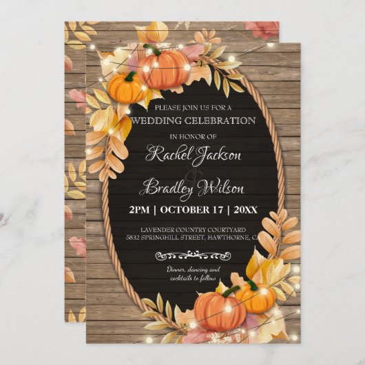 Invitation Citrouille Lumière Automne Automne Bois rustique G (Devant / Derrière)