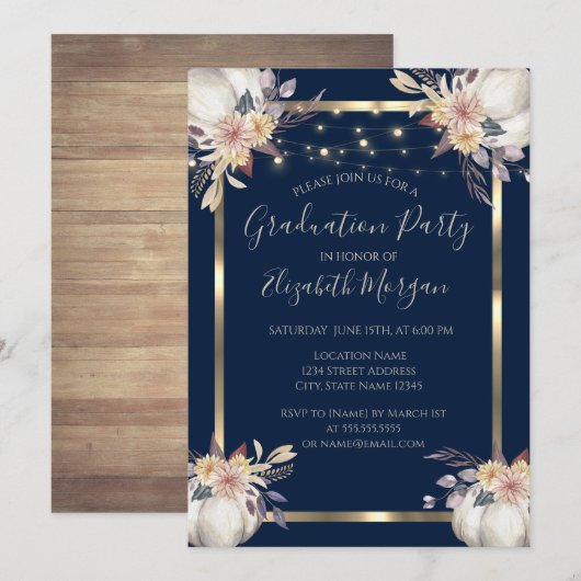 Invitation Citrouille, Lumières, Bois, Fête de Graduation de (Devant / Derrière)