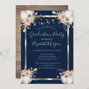 Invitation Citrouille, Lumières, Bois, Fête de Graduation de 