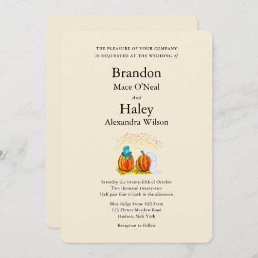 Invitation Citrouille mariage de automne (Devant / Derrière)