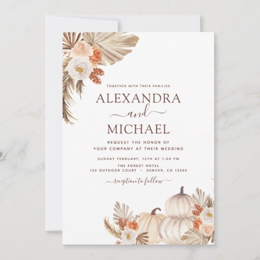 Invitation Citrouille mariage de automne Pampas Grass Automne (Devant)