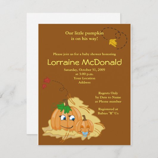 Invitation Citrouille mignon Automne Baby shower d'automne In (Devant / Derrière)