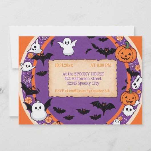 Invitation Citrouille mignon Halloween Bash Orange Purple (Dos)