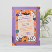 Invitation Citrouille mignon Halloween Bash Orange Purple (Debout devant)