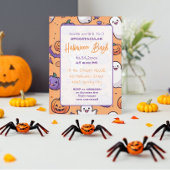 Invitation Citrouille mignon Halloween Bash Orange Purple