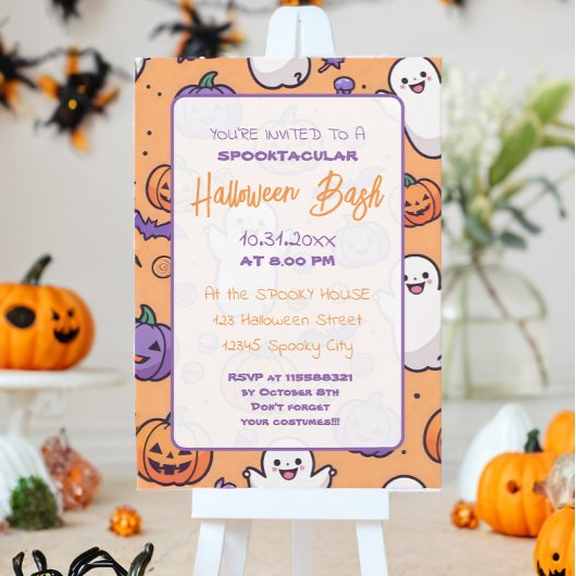 Invitation Citrouille mignon Halloween Bash Orange Purple