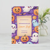 Invitation Citrouille mignon Halloween Bash Orange Purple (Debout devant)