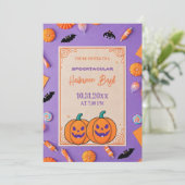 Invitation Citrouille mignon Halloween Bash Orange Purple (Debout devant)
