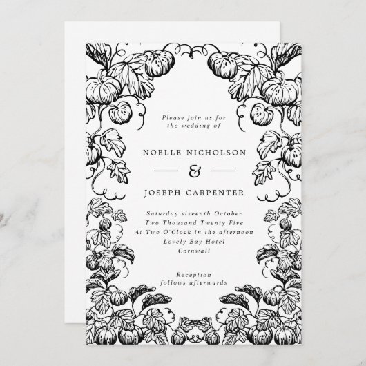 Invitation Citrouille monochrome et Mariage de automne de tra (Devant / Derrière)