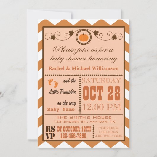 Invitation Citrouille Motif Chevron (Devant)