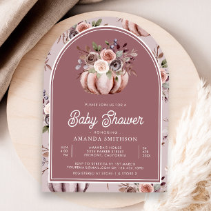 Invitation Citrouille neutre Arc floral Dusty Rose Baby showe