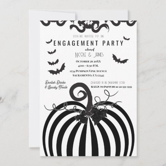 Invitation Citrouille noir et blanc Halloween (Devant)