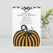 Invitation Citrouille Noir & Orange Automne 1er Anniversaire (Debout devant)