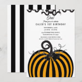 Invitation Citrouille Noir & Orange Automne 1er Anniversaire (Devant / Derrière)