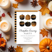Invitation Citrouille noir orange mignon en sculpture Hallowe