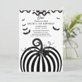 Invitation Citrouille noire et blanche Halloween 1er annivers (Debout devant)