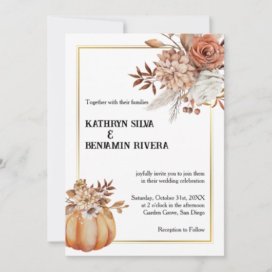 Invitation Citrouille Octobre Élégant Mariage de automne Invi (Devant)