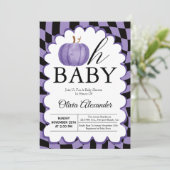 Invitation Citrouille Oh Baby Purple À damiers Baby shower (Debout devant)