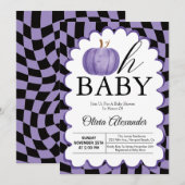 Invitation Citrouille Oh Baby Purple À damiers Baby shower (Devant / Derrière)