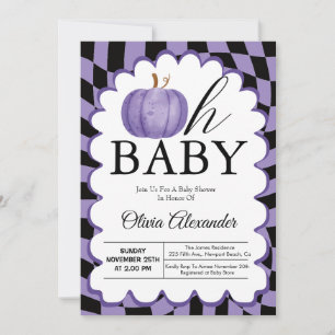 Invitation Citrouille Oh Baby Purple À damiers Baby shower