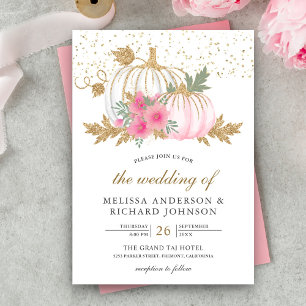 Invitation Citrouille or et blanc rose Mariage de automne flo