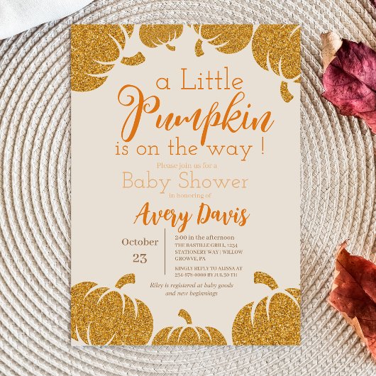 Invitation Citrouille or mûre Automne Baby shower moderne