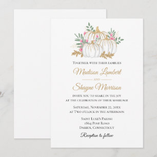 Invitation Citrouille or rose floral élégant Mariage de autom