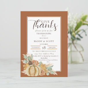 Invitation Citrouille orange aquarelle remerciez Thanksgiving