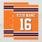 Invitation Citrouille Orange avec Marine White Stripes Team J (Devant / Derrière)