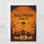 Invitation Citrouille Orange & Black Simple Halloween Party (Devant)