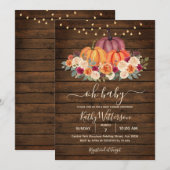 Invitation Citrouille orange brûlé Baby shower Floral Bois (Devant / Derrière)