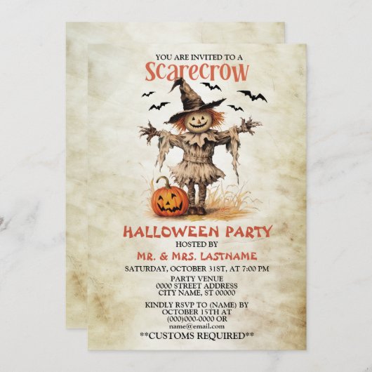 Invitation Citrouille orange de la fête d'Halloween (Devant / Derrière)