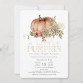 Invitation Citrouille orange et Baby shower Dahlia blanc (Devant)