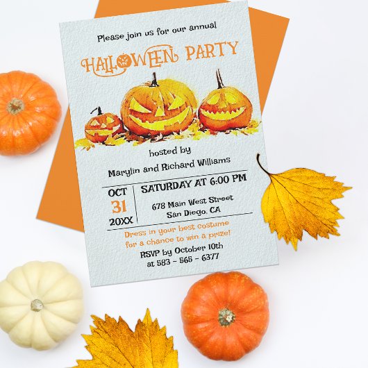 Invitation Citrouille Orange Feuilles d'Automne Fête d'Hallow